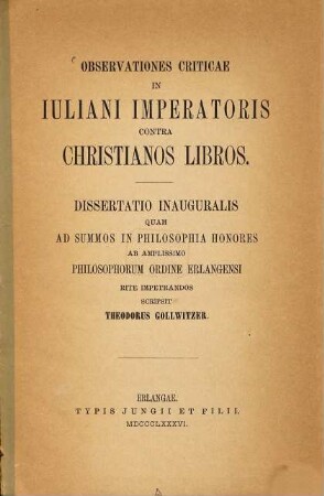 Observationes criticae in Iuliani imperatoris contra christianos libros