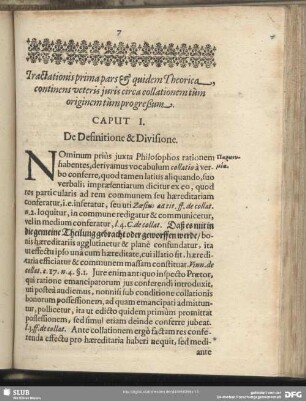 Tractationis prima pars & quidem Theorica continens veteris iuris circa collationem tum originem tum progreßum