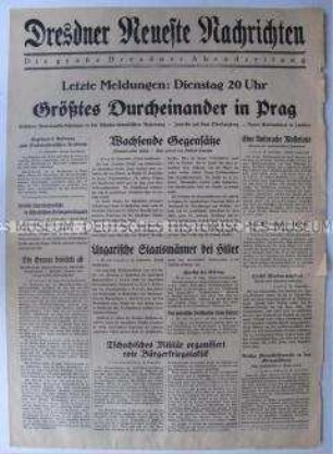 Abendausgabe (Nachrichtenblatt) der "Dresdner Neueste Nachrichten" zur Lage in der Tschechoslowakei am Vorabend des Münchener Abkommens