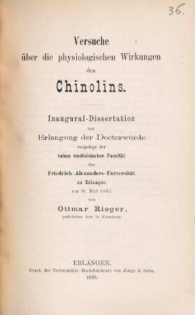 Versuche über die physiologischen Wirkungen des Chinolins
