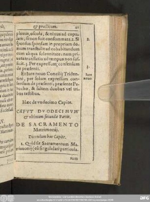 Caput Duodecimum & ultimum secundae Partis. De Sacramento Matrimonii.