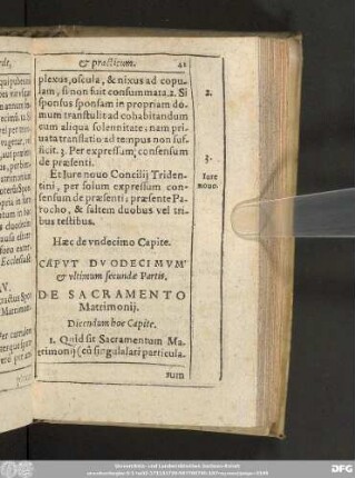 Caput Duodecimum & ultimum secundae Partis. De Sacramento Matrimonii.