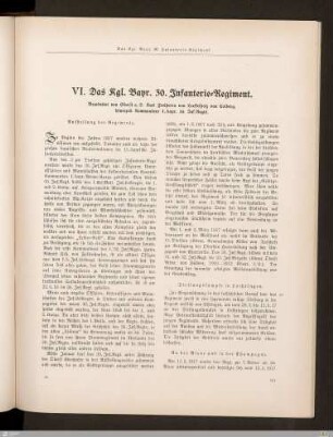 VI. Das Kgl. Bayr. 30. Infanterie-Regiment