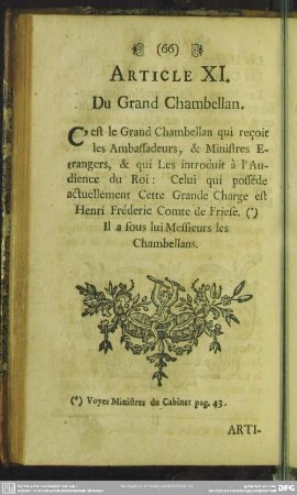 Article XI. Du Grand Chambellan