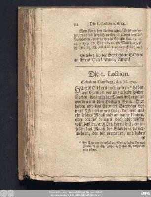 Die L. Lection. Gehalten Dienstags, d. 3. Jul. 1725.