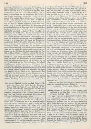 195-196 [Rezension] Alt, Albrecht, Führung zum Christentum durch das Alte Testament