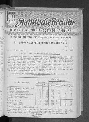 Die Bautätigkeit in Hamburg im Monat Januar 1960 : Lfd. Nr. 9