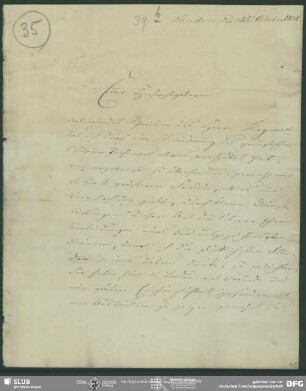 Eigenh. Brief von Adolph Heller an August Wilhelm von Schlegel, London, 25.10.1832