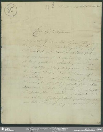 Eigenh. Brief von Adolph Heller an August Wilhelm von Schlegel, London, 25.10.1832