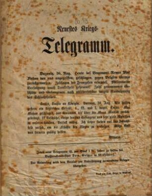 Neuestes Kriegs-Telegramm. 1870