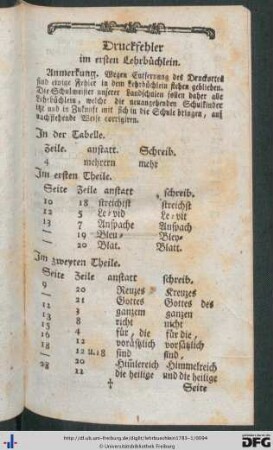 Druckfehler im ersten Lehrbüchlein.