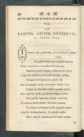 VIII. Ad Samvel. Gotfr. Geyservm, ...