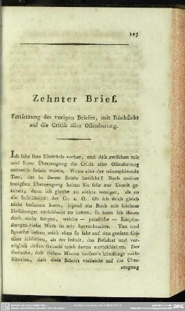 Zehnter Brief. Fortsetzung des vorigen Briefes, mit Rücksicht auf die Critik aller Offenbarung