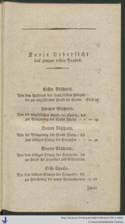 Kurze Uebersicht des ganzen ersten Bandes.
