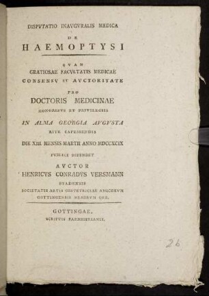 Disputatio Inauguralis Medica De Haemoptysi