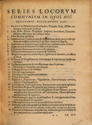 Thesavrvs Rei antiqvariae Hvberrimvs : ex antiquis tam numismatum quam marmorum inscriptionibus ... conquisitus et descriptus ...