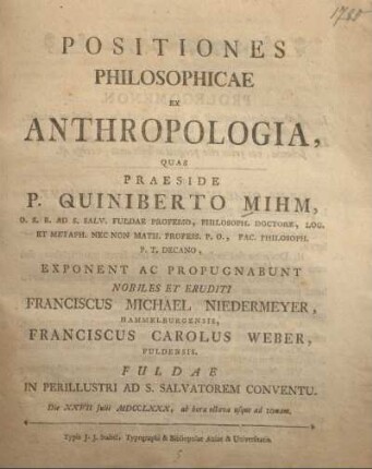 Positiones philosophicae ex anthropologia