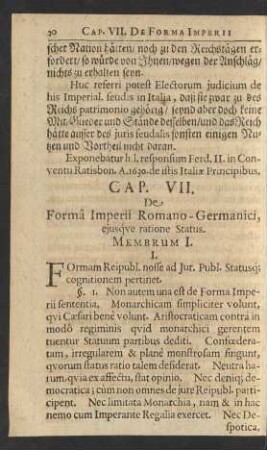 Cap. VII. De Forma Imperii Romano-Germanici, ejusqve ratione Status.