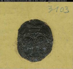 Siegler: Überlieferungsart: Stoff: Lack Farbe: schwarz Form: oval. Durchmesser: 25 mm Art: Typ: Umschrift: