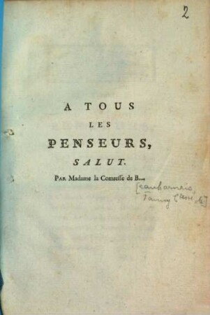 A tous les penseurs salut