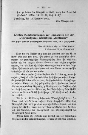 8. Kritische Randbemerkungen zur sogenannten von der Dezembersynode beschlossenen "Erklärung".