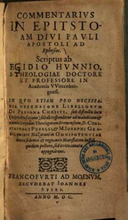 Commentarius in epistolam divi Pauli apostoli ad Ephesios ...