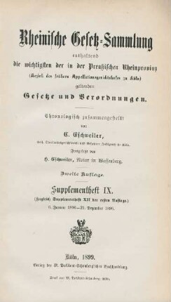 Supplementheft, 9 = Supplement 12 der 1. Auflage: 6. Januar 1896 - 21. Dezember 1898