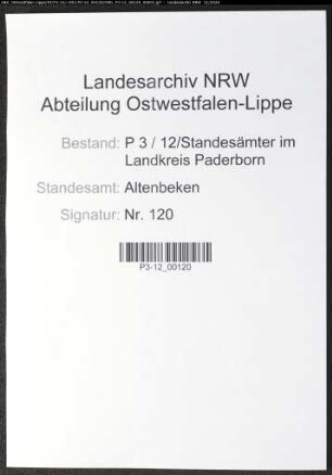 Sterberegister Standesamt Altenbeken