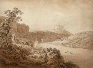 Elbschiffe bei Rathen, im Hintergrund der Lilienstein
