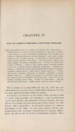 Chapitre IV : État de l'agriculture das l'Indo-Chine française