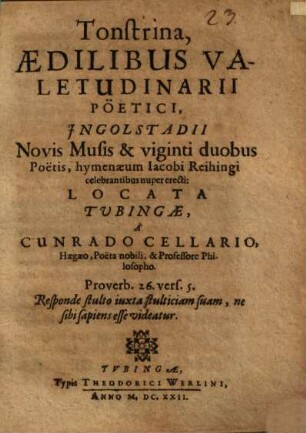 Tonstrina aedilibus Valetudinarii poetici ... locata Tubingae