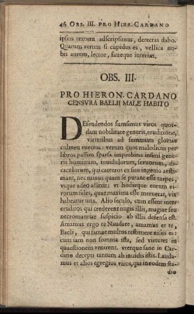 Obs. III. Pro Hieron. Cardano Censura Baelii Male Habito