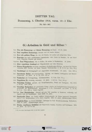 G) Arbeiten in Gold und Silber (Nr. 708-878)