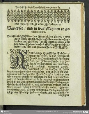 Die Erste Predigt vom Eydschweren, Was es sey, und in was Nahmen es geschehen müsse