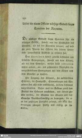 Ueber die einem Officier nöthige Geduld beym Exerciren der Recruten