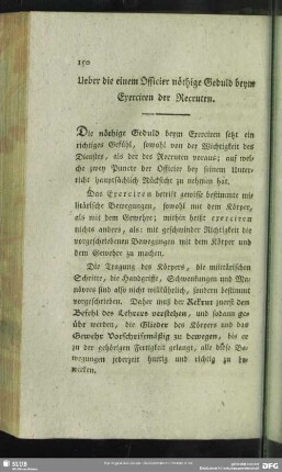 Ueber die einem Officier nöthige Geduld beym Exerciren der Recruten