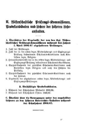 Wissenschaftliche Prüfungs-Kommissionen, Probekandidaten und Lehrer der höheren Lehranstalten