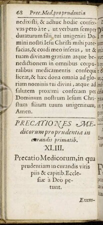 Precationes Medicorum pro prudentia in curandis primatib.