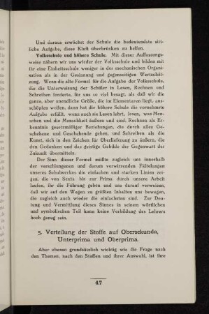 5. Verteilung der Stoffe auf Obersekunda, Unterprima und Oberprima.