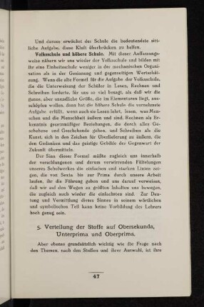 5. Verteilung der Stoffe auf Obersekunda, Unterprima und Oberprima.
