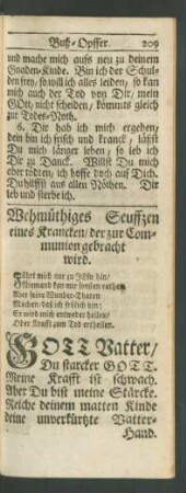 Wehmüthiges Seuffzen eines Krancken/ der zur Communion gebracht wird