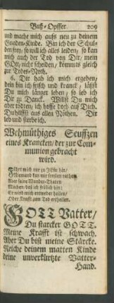 Wehmüthiges Seuffzen eines Krancken/ der zur Communion gebracht wird