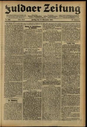 Erste Ausgabe vom Freitag, den 22. November 1912.