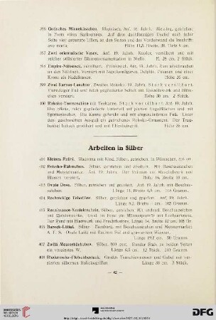 Arbeiten in Silber (Nr. 401-416)