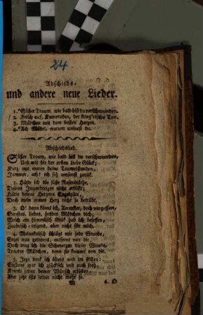 Abschieds- und andere neue Lieder : 1. Süßer Traum, wie bald bist du verschwunden ...