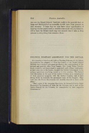 Colonial Military Assistance for the Soudan: Resolution Adopted by the Council.