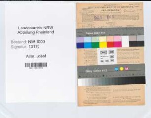Entnazifizierung Josef Allar, geb. 16.07.1913 (Vertreter)