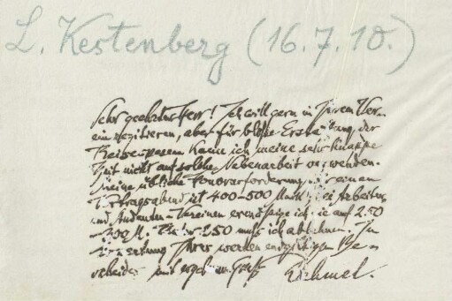 Brief an Leo Kestenberg