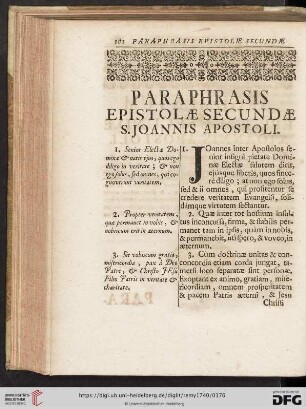 Paraphrasis Epistolæ secundæ S. Joannis Apostoli