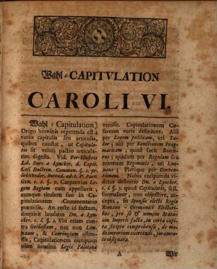 Augustissimi Imperatoris Hodie Regnantis Caroli VI Capitulatio